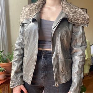 SOLD Faux Fur & Leather Grey Jacket